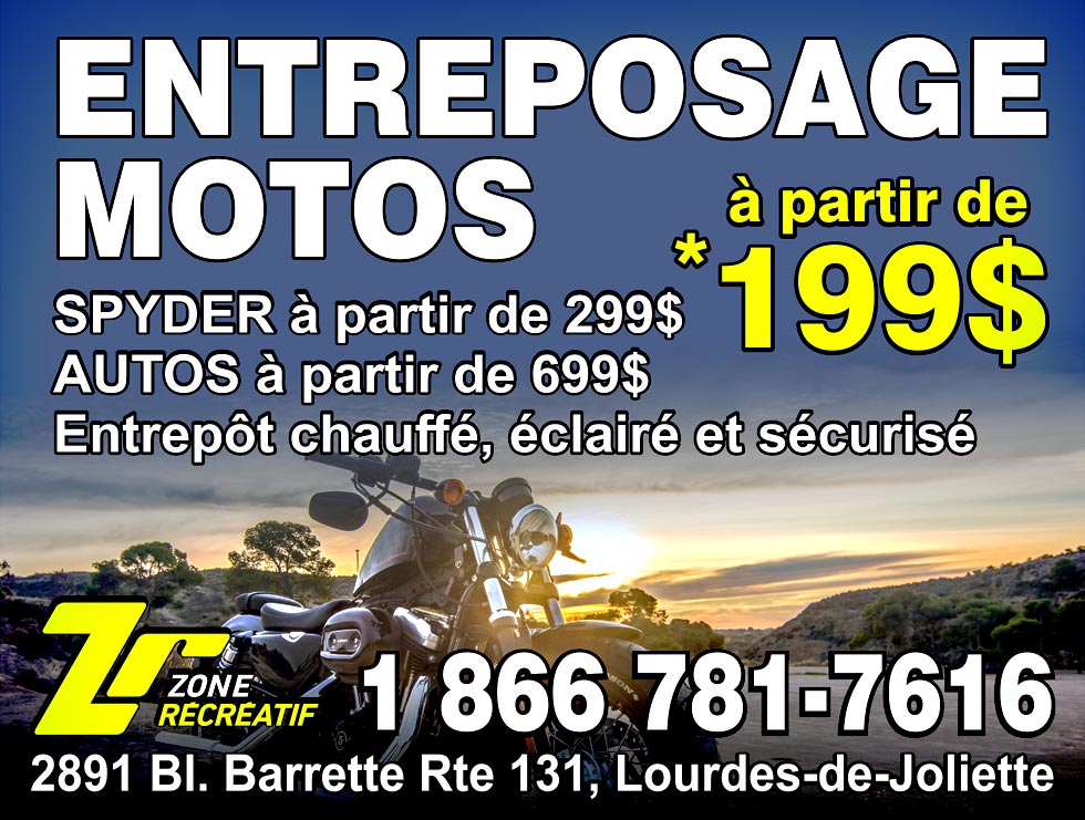 Entreposage de motos, Spyder, autos à Joliette